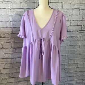 Shein Curve - V-Neck Ruffle Sleeve Women's Top - 3XL